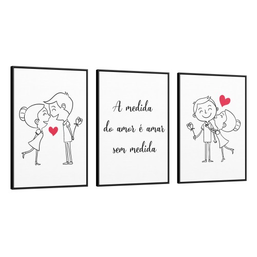 Conjunto 3 quadros em canvas A medida do amor é amar sem medida