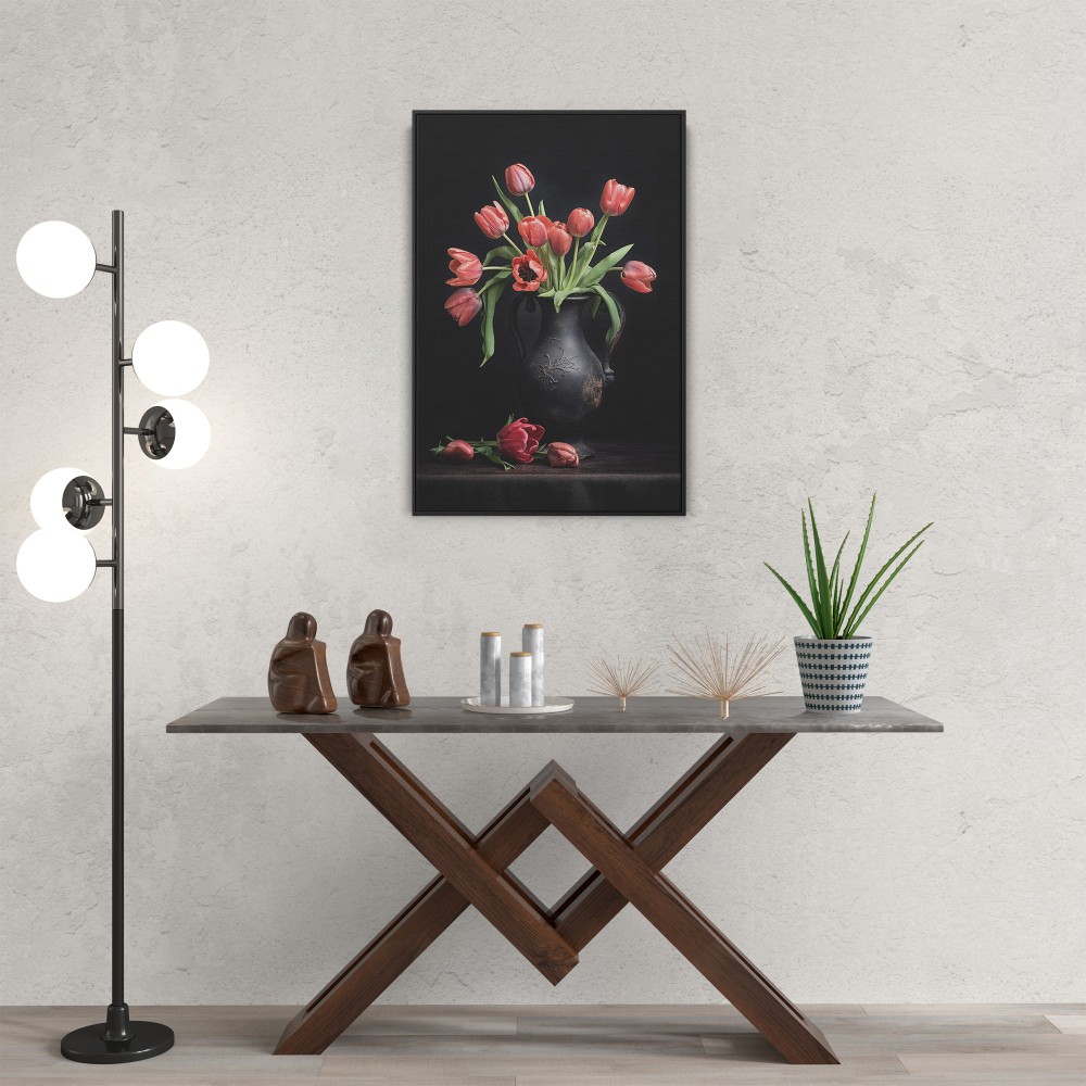 Quadro decorativo Tulipas em Vaso de Ébano