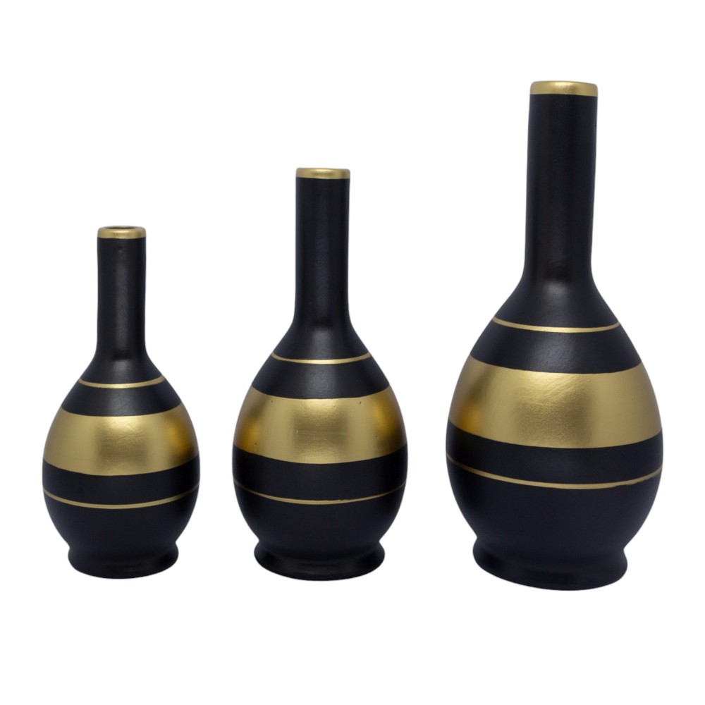Trio de vasos bojudos em cerâmica artística artesanal