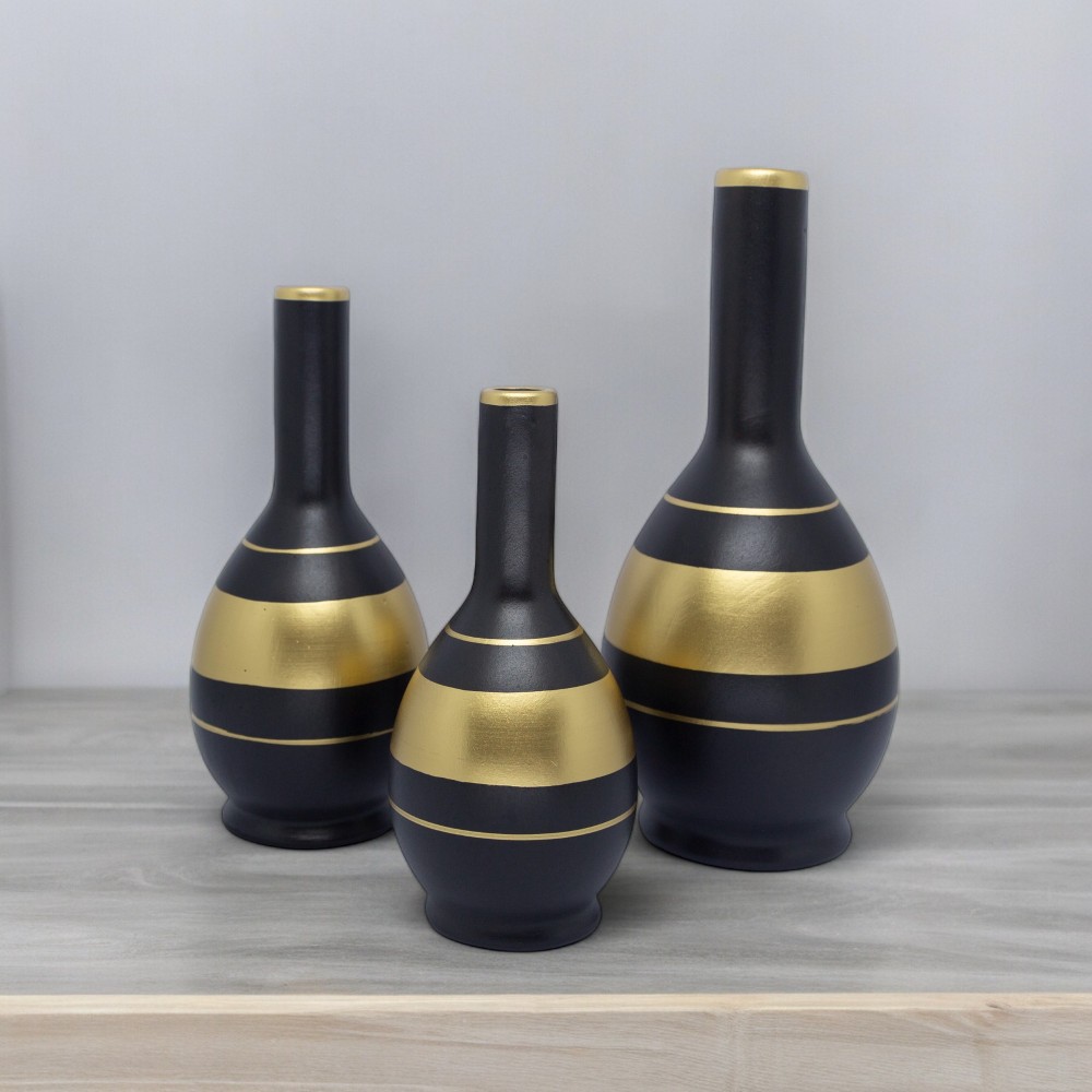 Trio de vasos bojudos em cerâmica artística artesanal